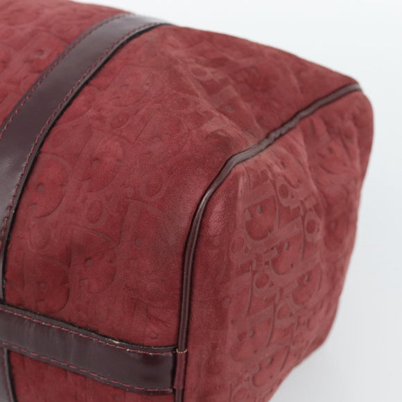 Christian Dior Trotter Canvas Boston Bag Suède Rood Goud Auth 186895