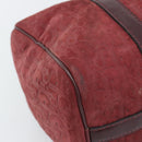 Christian Dior Trotter Canvas Boston Bag Suède Rood Goud Auth 186895-14