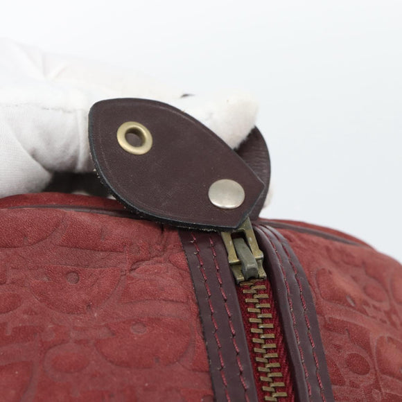 Christian Dior Trotter Canvas Boston Bag Suède Rood Goud Auth 186895