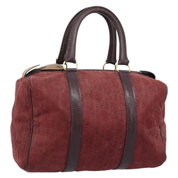 Christian Dior Trotter Canvas Boston Bag Suède Rood Goud Auth 186895
