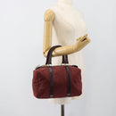 Christian Dior Trotter Canvas Boston Bag Suède Rood Goud Auth 186895-20