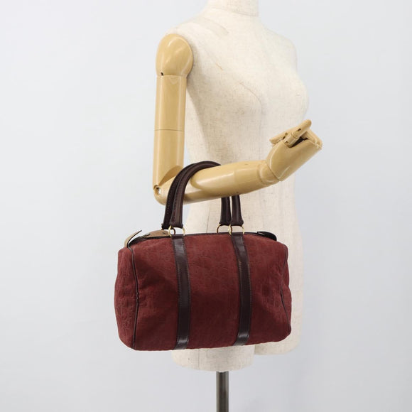 Christian Dior Trotter Canvas Boston Bag Suède Rood Goud Auth 186895