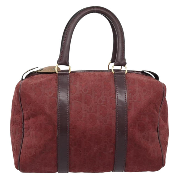 Christian Dior Trotter Canvas Boston Bag Suède Rood Goud Auth 186895