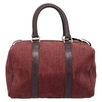 Christian Dior Trotter Canvas Boston Bag Suede Red Gold Auth 186895 - 0