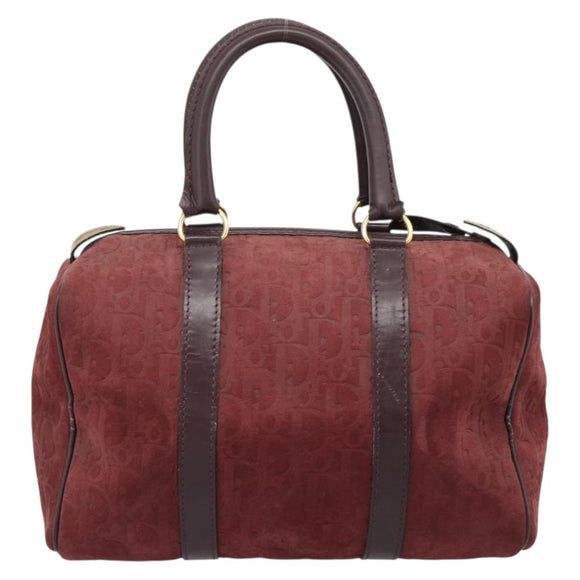 Christian Dior Trotter Canvas Boston Bag Suède Rood Goud Auth 186895
