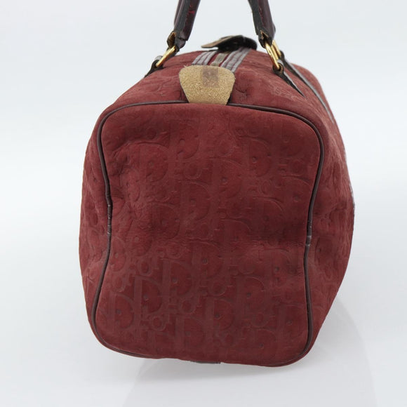 Christian Dior Trotter Canvas Boston Bag Suède Rood Goud Auth 186895