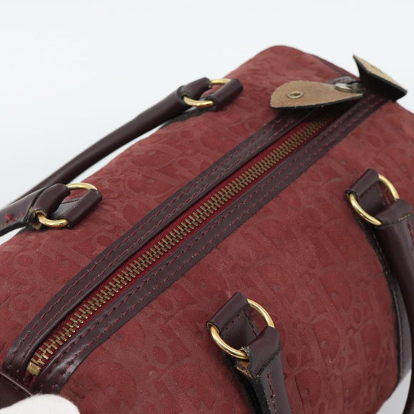 Christian Dior Trotter Canvas Boston Bag Suède Rood Goud Auth 186895