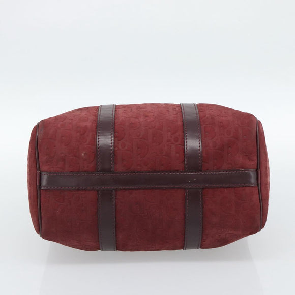 Christian Dior Trotter Canvas Boston Bag Suède Rood Goud Auth 186895