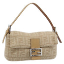 FENDI Zucca Canvas Mamma Baguette Shoulder Bag Felt Beige Silver Auth 186896SAM-1
