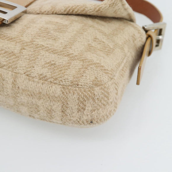 FENDI Zucca Canvas Mamma Baguette Shoulder Bag Felt Beige Silver Auth 186896SAM