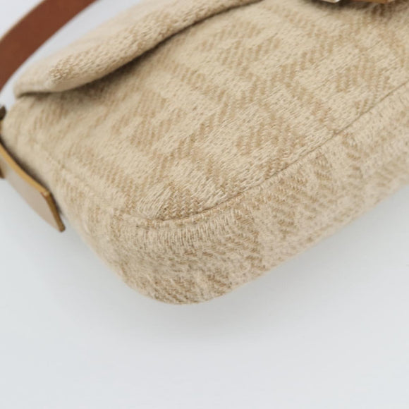 FENDI Zucca Canvas Mamma Baguette Shoulder Bag Felt Beige Silver Auth 186896SAM