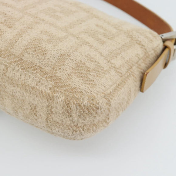 FENDI Zucca Canvas Mamma Baguette Shoulder Bag Felt Beige Silver Auth 186896SAM
