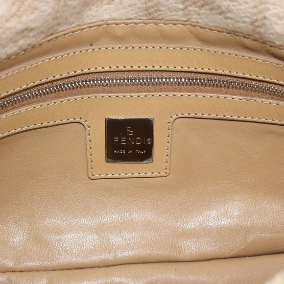 FENDI Zucca Canvas Mamma Baguette Shoulder Bag Felt Beige Silver Auth 186896SAM