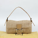 FENDI Zucca Canvas Mamma Baguette Shoulder Bag Felt Beige Silver Auth 186896SAM-23