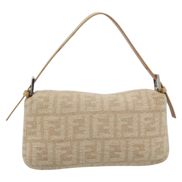 FENDI Zucca Canvas Mamma Baguette Shoulder Bag Felt Beige Silver Auth 186896SAM