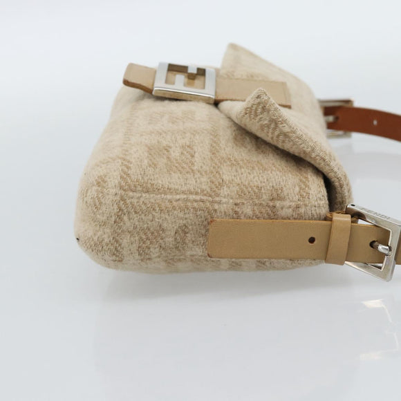 FENDI Zucca Canvas Mamma Baguette Shoulder Bag Felt Beige Silver Auth 186896SAM