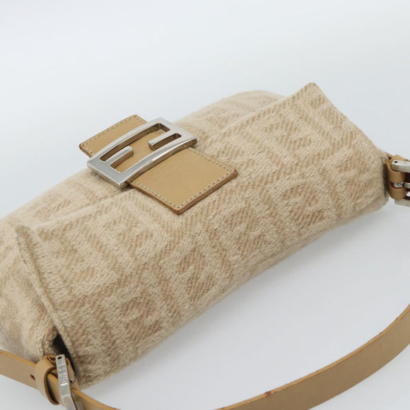 FENDI Zucca Canvas Mamma Baguette Shoulder Bag Felt Beige Silver Auth 186896SAM