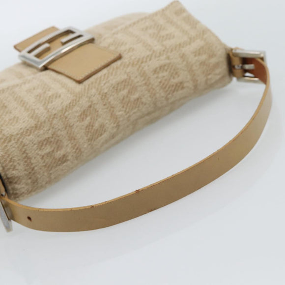FENDI Zucca Canvas Mamma Baguette Shoulder Bag Felt Beige Silver Auth 186896SAM