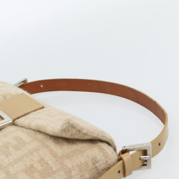 FENDI Zucca Canvas Mamma Baguette Shoulder Bag Felt Beige Silver Auth 186896SAM