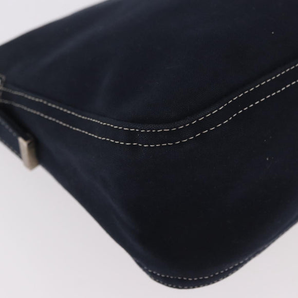 FENDI Mamma Baguette Shoulder Bag Canvas Navy Silver Auth 186897V