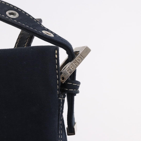 FENDI Mamma Baguette Shoulder Bag Canvas Navy Silver Auth 186897V