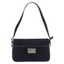 FENDI Mamma Baguette Shoulder Bag Canvas Navy Silver Auth 186897V-2