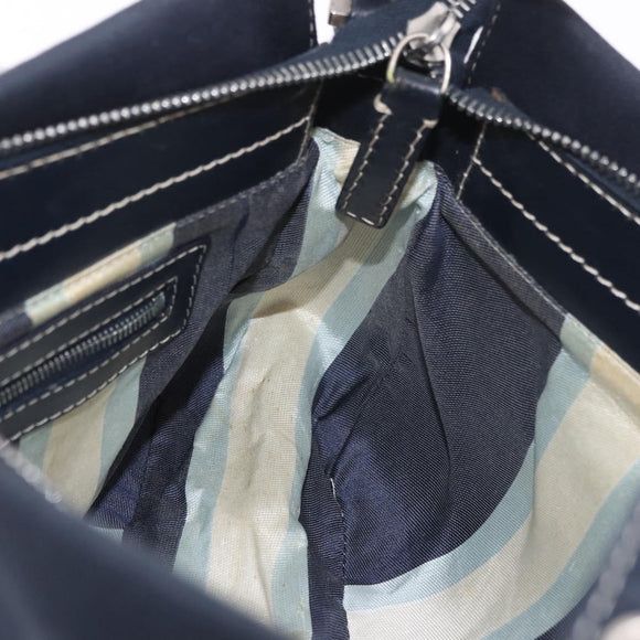 FENDI Mamma Baguette Shoulder Bag Canvas Navy Silver Auth 186897V