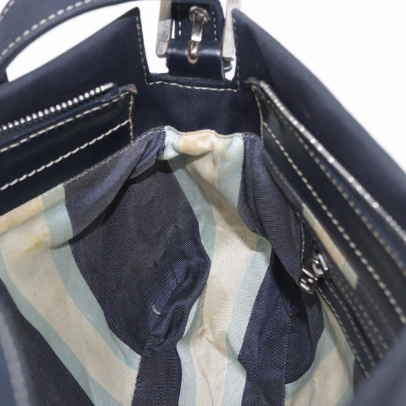 FENDI Mamma Baguette Shoulder Bag Canvas Navy Silver Auth 186897V
