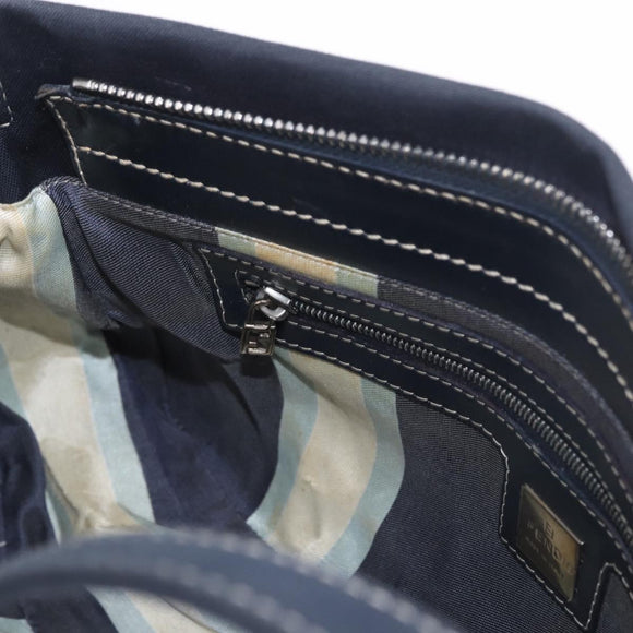 FENDI Mamma Baguette Shoulder Bag Canvas Navy Silver Auth 186897V