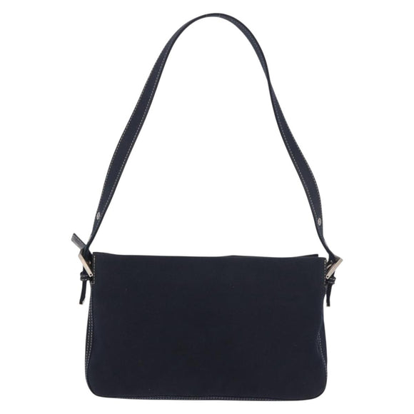 FENDI Mamma Baguette Shoulder Bag Canvas Navy Silver Auth 186897V