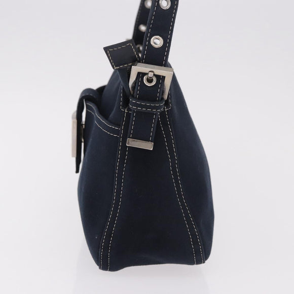 FENDI Mamma Baguette Shoulder Bag Canvas Navy Silver Auth 186897V