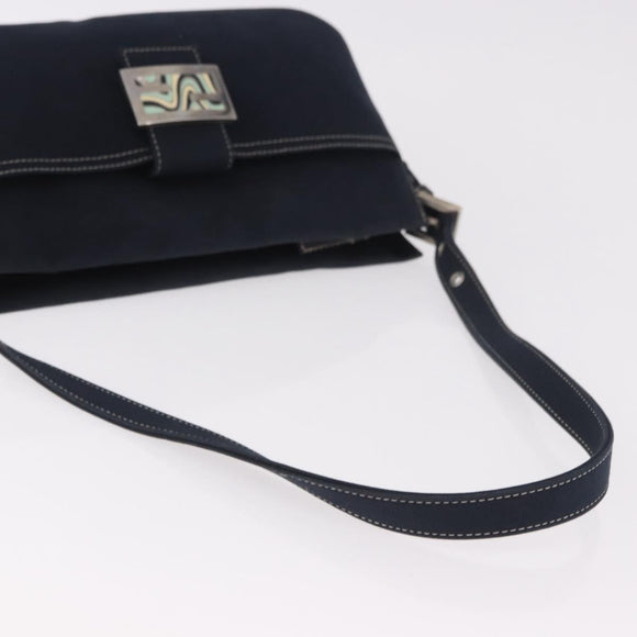 FENDI Mamma Baguette Shoulder Bag Canvas Navy Silver Auth 186897V