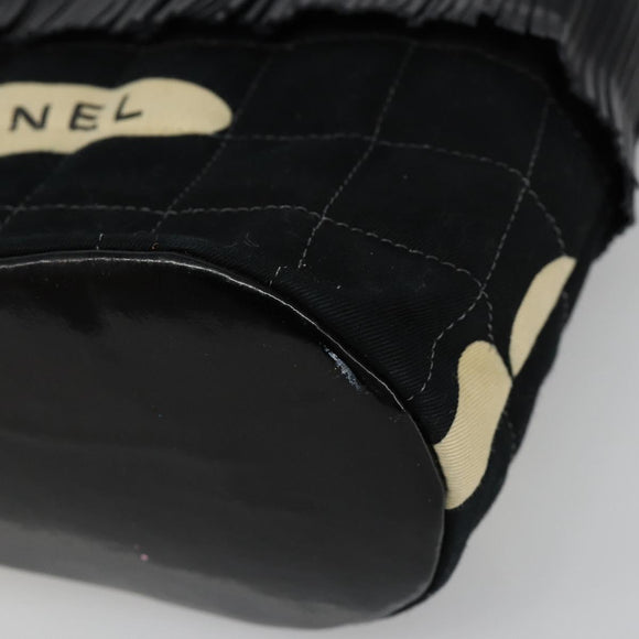 CHANEL Choco Bar Hand Bag Canvas Black Silver CC Auth 186899