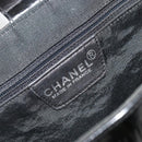 CHANEL Choco Bar Hand Bag Canvas Black Silver CC Auth 186899-17