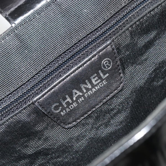 CHANEL Choco Bar Hand Bag Canvas Black Silver CC Auth 186899