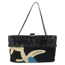 CHANEL Choco Bar Hand Bag Canvas Black Silver CC Auth 186899-13