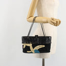 CHANEL Choco Bar Hand Bag Canvas Black Silver CC Auth 186899-24