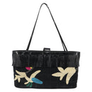 CHANEL Choco Bar Hand Bag Canvas Black Silver CC Auth 186899-2