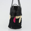 CHANEL Choco Bar Hand Bag Canvas Black Silver CC Auth 186899-4