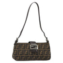 FENDI Zucca Canvas Mamma Baguette Shoulder Bag Black Brown Auth 186900SAM-1