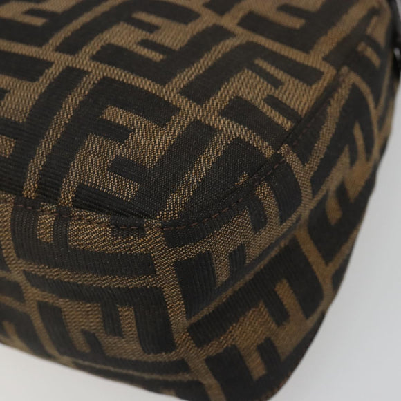 FENDI Zucca Canvas Mamma Baguette Shoulder Bag Black Brown Auth 186900SAM