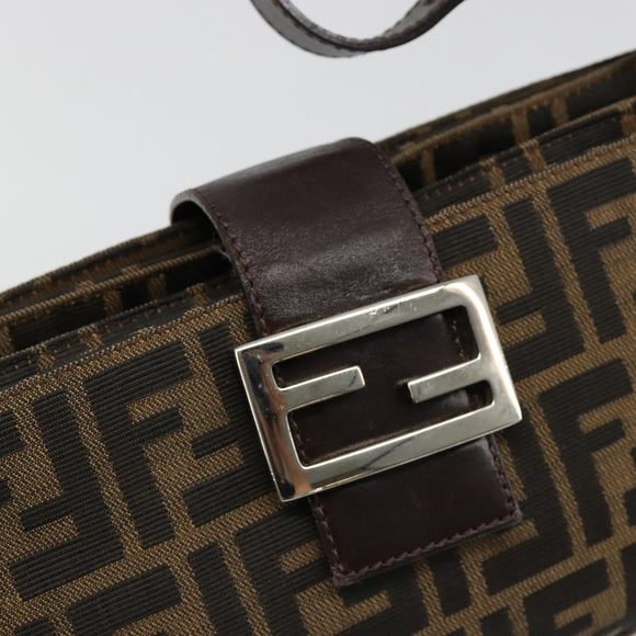 FENDI Zucca Canvas Mamma Baguette Shoulder Bag Black Brown Auth 186900SAM