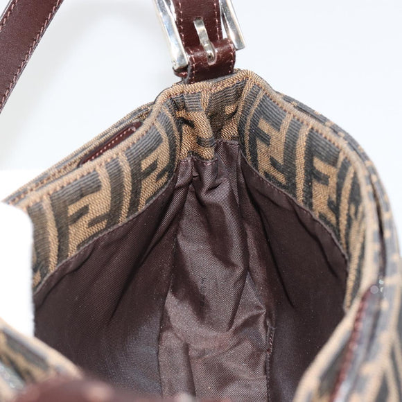 FENDI Zucca Canvas Mamma Baguette Shoulder Bag Black Brown Auth 186900SAM