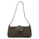 FENDI Zucca Canvas Mamma Baguette Shoulder Bag Black Brown Auth 186900SAM-13