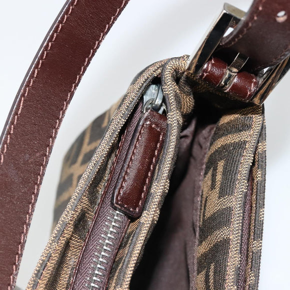 FENDI Zucca Canvas Mamma Baguette Shoulder Bag Black Brown Auth 186900SAM
