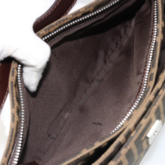 FENDI Zucca Canvas Mamma Baguette Shoulder Bag Black Brown Auth 186900SAM