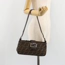 FENDI Zucca Canvas Mamma Baguette Shoulder Bag Black Brown Auth 186900SAM-25