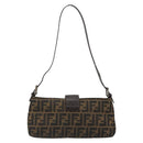 FENDI Zucca Canvas Mamma Baguette Shoulder Bag Black Brown Auth 186900SAM-2