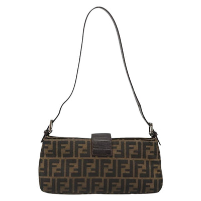 FENDI Zucca Canvas Mamma Baguette Shoulder Bag Black Brown Auth 186900SAM - 0