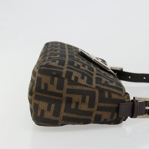 FENDI Zucca Canvas Mamma Baguette Shoulder Bag Black Brown Auth 186900SAM